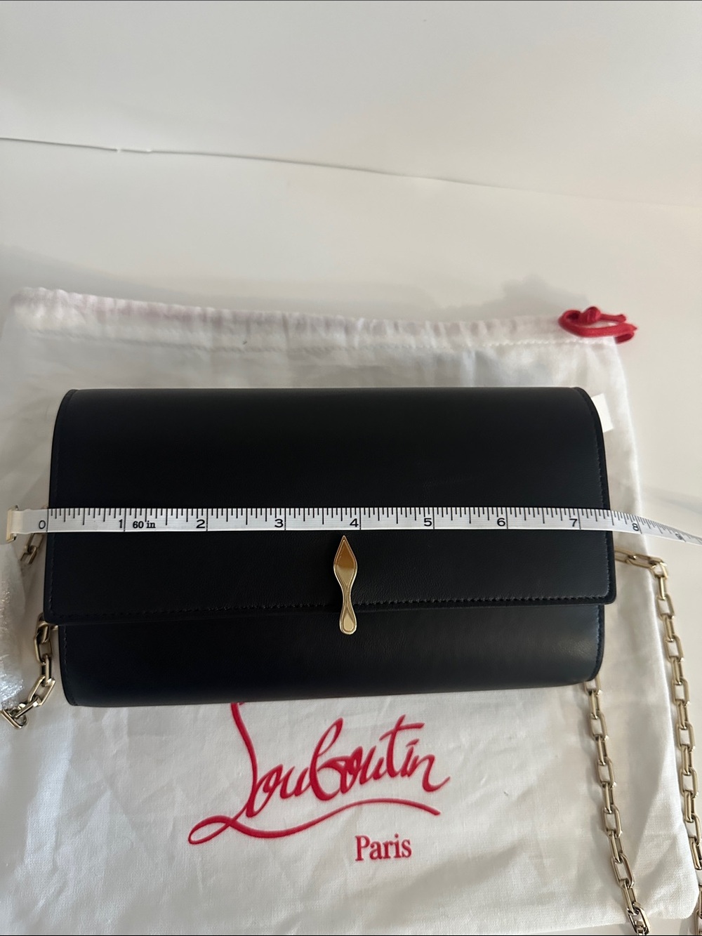 Christian Louboutin Black Leather Crossbody Bag with Gold Chain - Picture 7 of 10